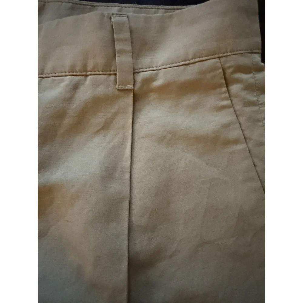 COS Linen Cotton Pleated Cropped  Trousers Womens 12 Beige High Rise 32x27